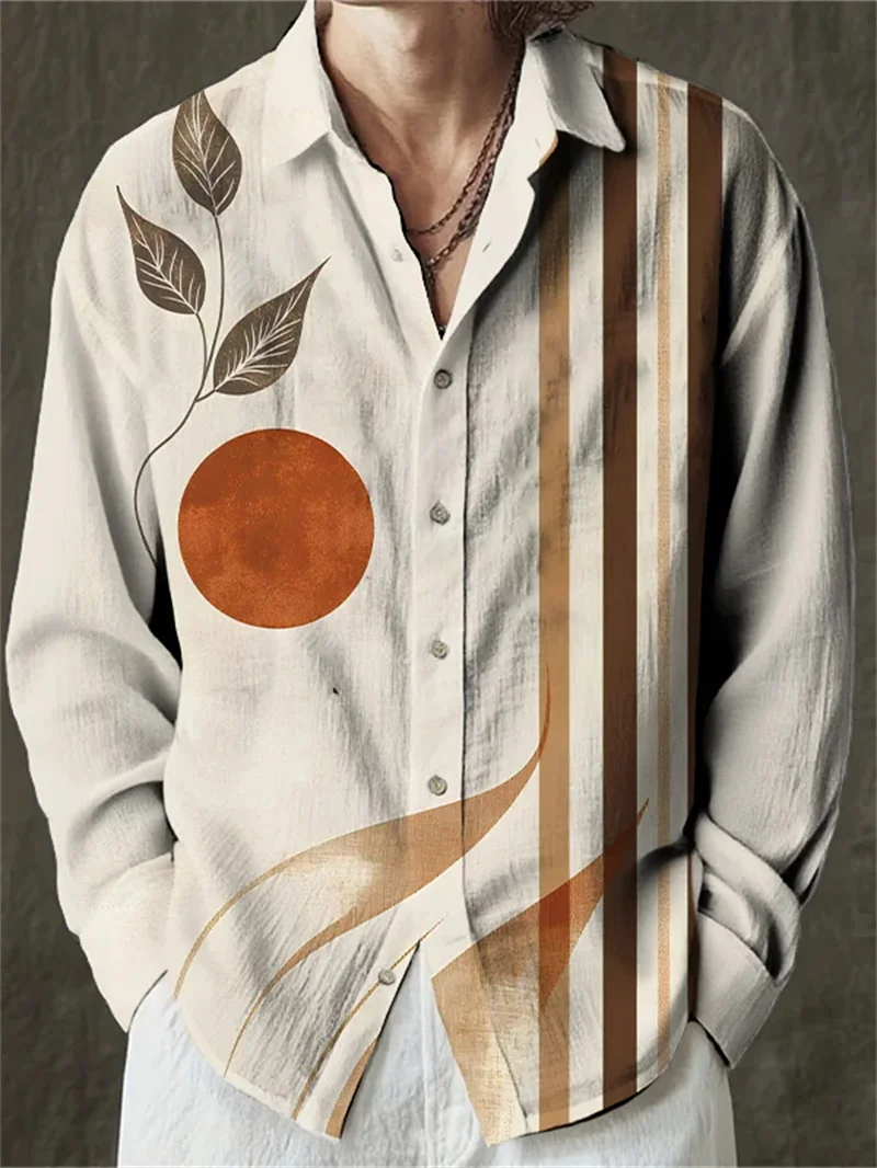 

Vintage 3D Flower Printed Pattern Shirt Men's Linen Long Sleeve Button Collar Casual Shirt Fashion Men's Shirt Top
