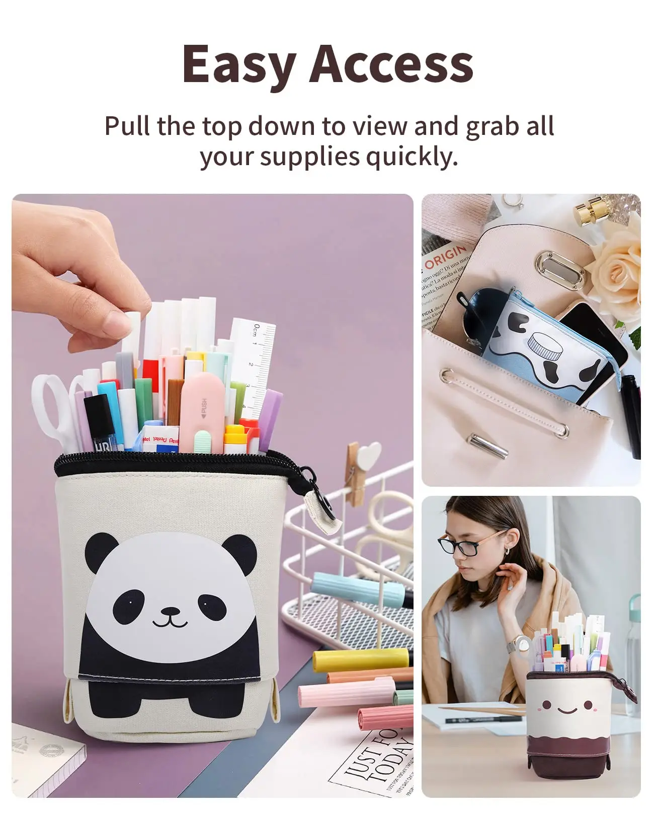 Standing Pencil Case, Telescopic Pencil Holder, Kawaii Stand Up Pencil Case,Spacious Pencil Pouch Portable Pencil Bag for School