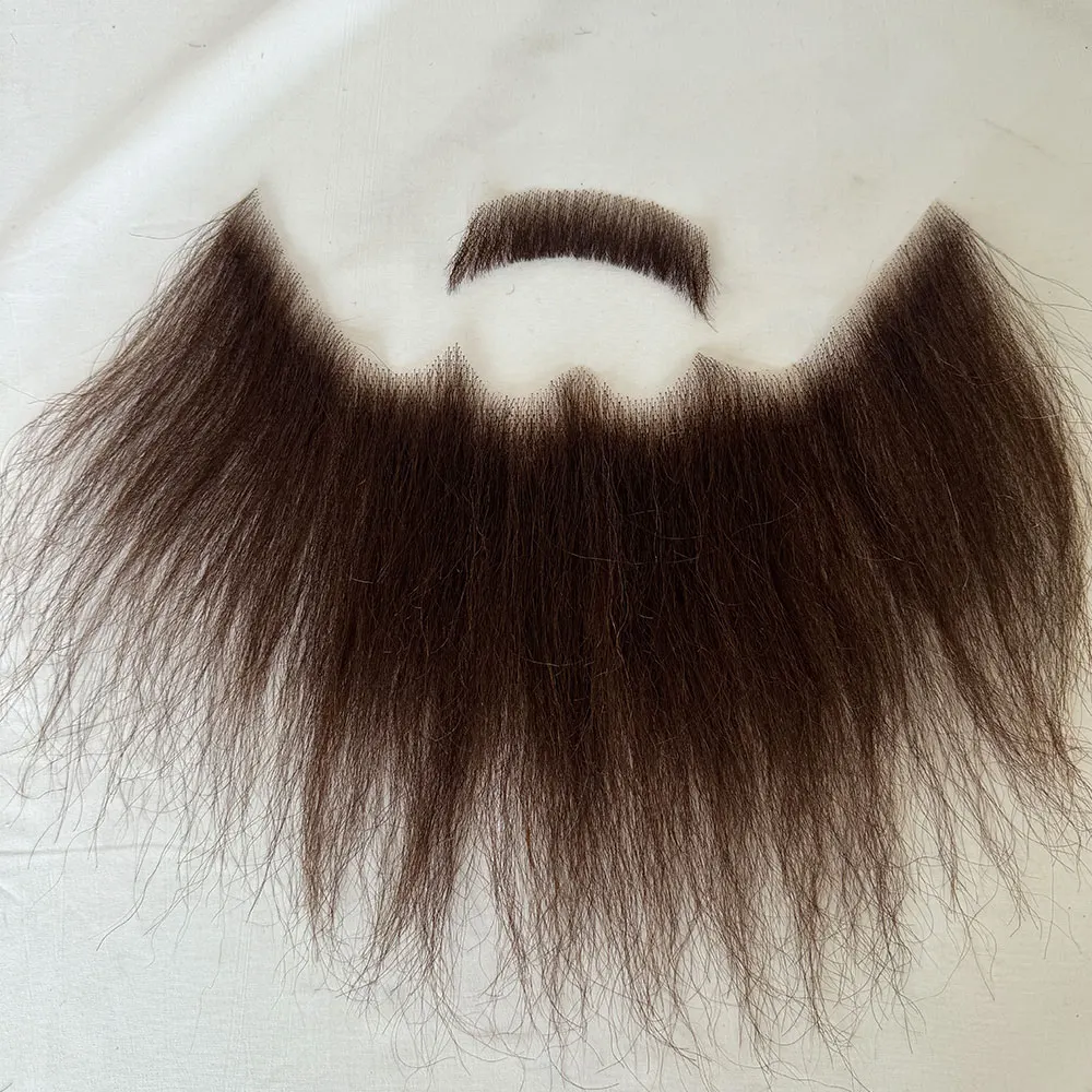 Long Human Hair Fake Beard for Men Full Hand Tied Beards Lace Invisible Fake Mustache Brown Lace Beards for Costume Party
