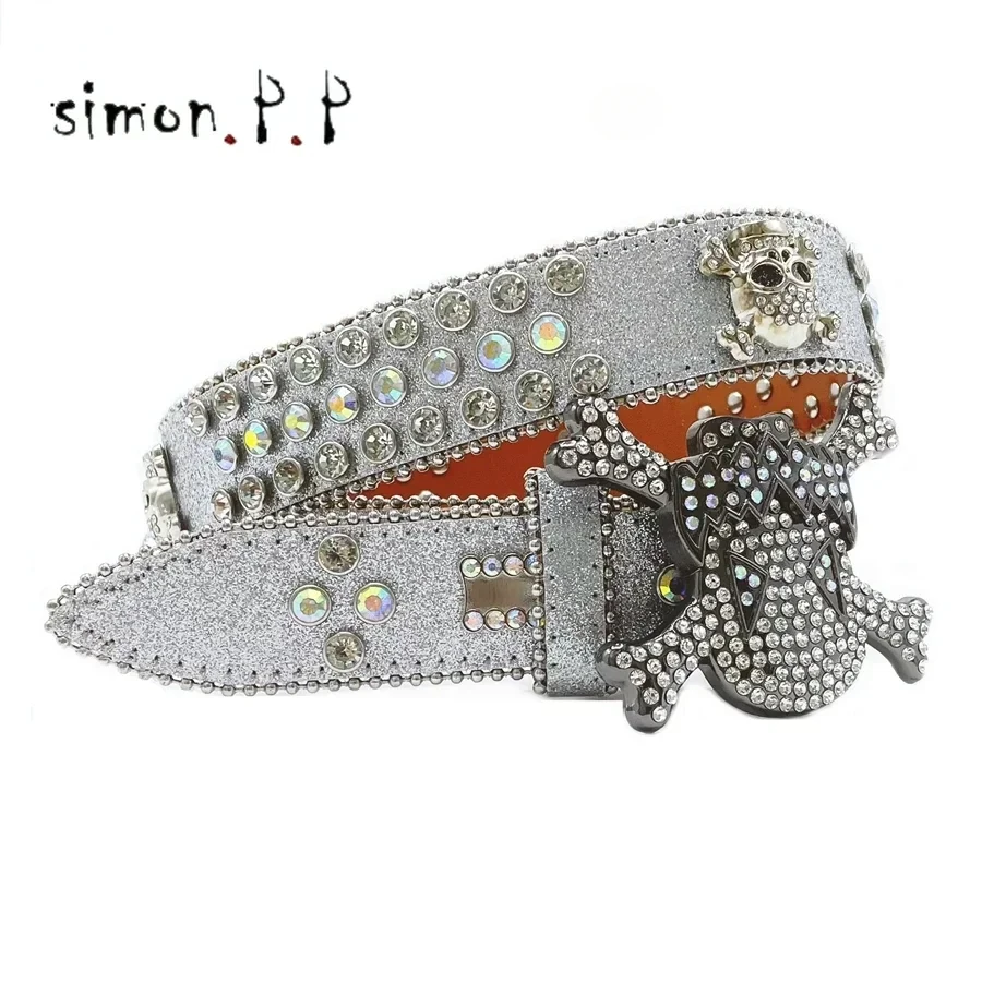 

Bat Skull Rhinestones Belt Men Women Western Cowgirl Cowboy Luxury Strap Crystal Studded Y2K Belts Ceinture Femme Jean