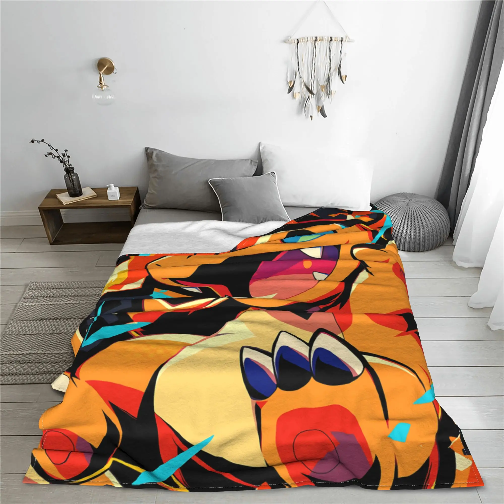 1PC Pokemons Theme Anime Charizard  home room decorations Winter Blankets for Adults Bedding Home Interior Sofa Knee