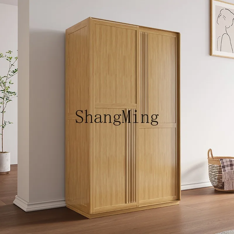 

ZHB sliding door solid wood wardrobe with drawers 1.78 meters all solid wood modern simple log small apartment G