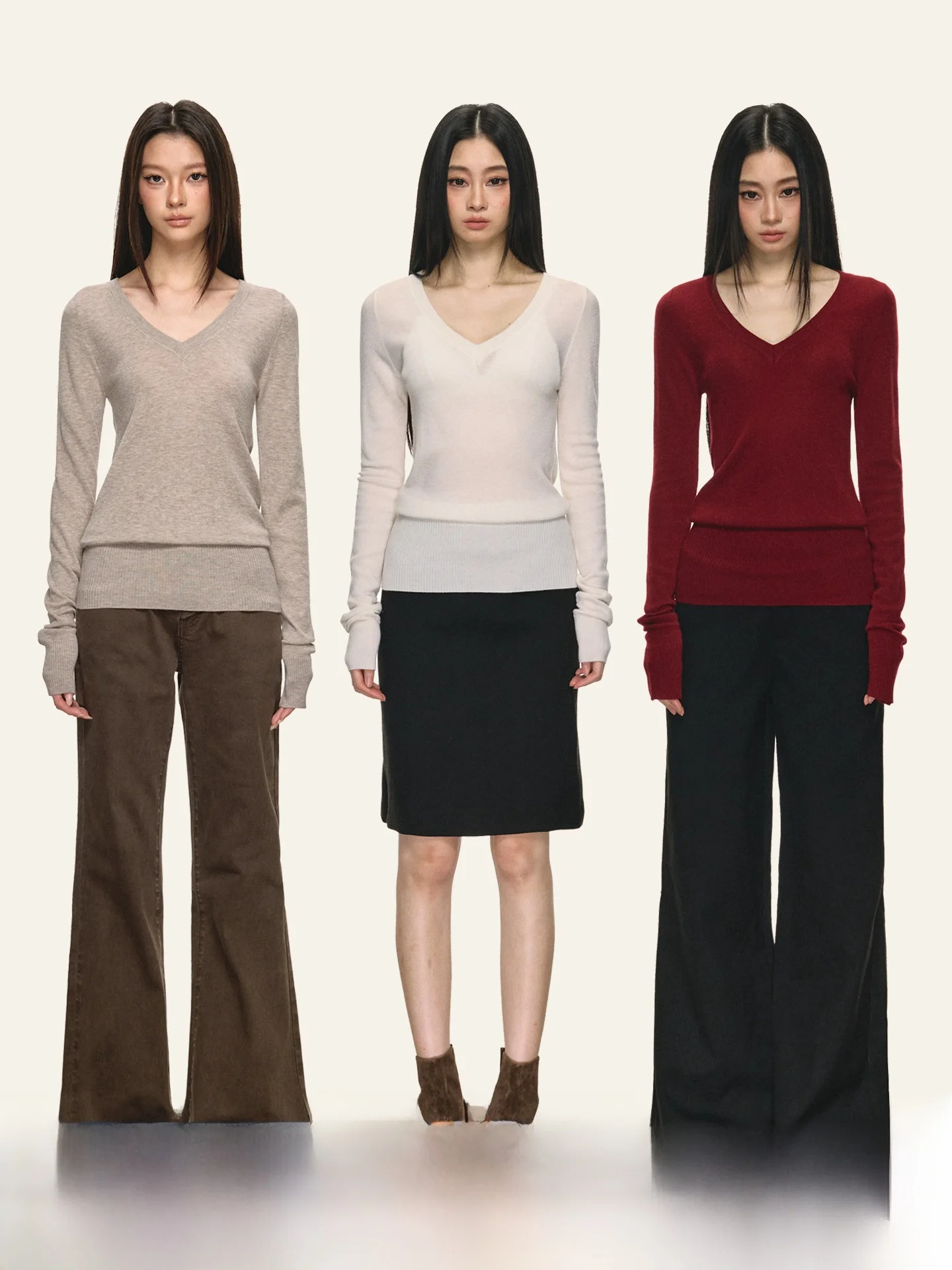 

Женский вязаный топ Anna Aneae из смесовой шерсти с длинным рукавом, V-образным вырезом, приталенный, универсальный, повседневный, для весны