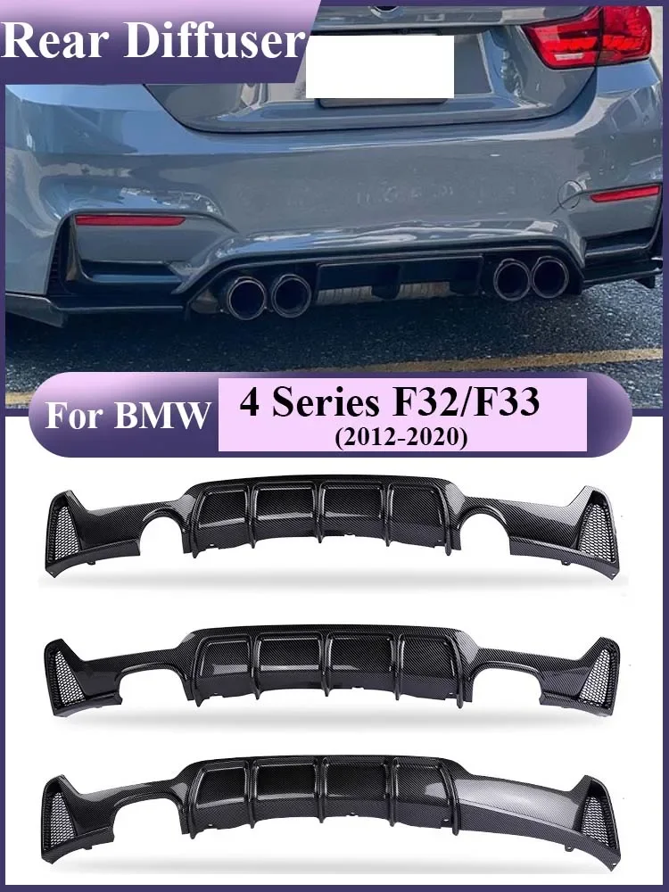 Black Gloss MP Body Kit Diffusor M Tech Carbon Fiber Rear Bumper Diffuser Lip Facelift For BMW 4 Series F32 F33 F36 2014-2020