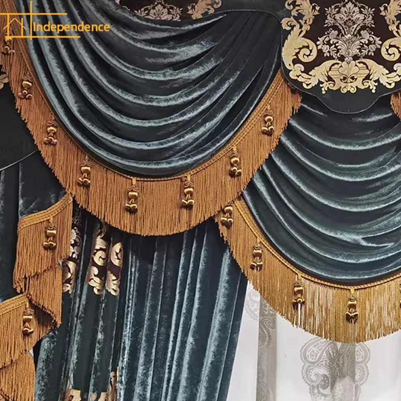 

Customized Blue Gilded Embroidered Velvet Fabric for Palaces Curtains for Living Rooms Bedrooms Villas High Window Screens