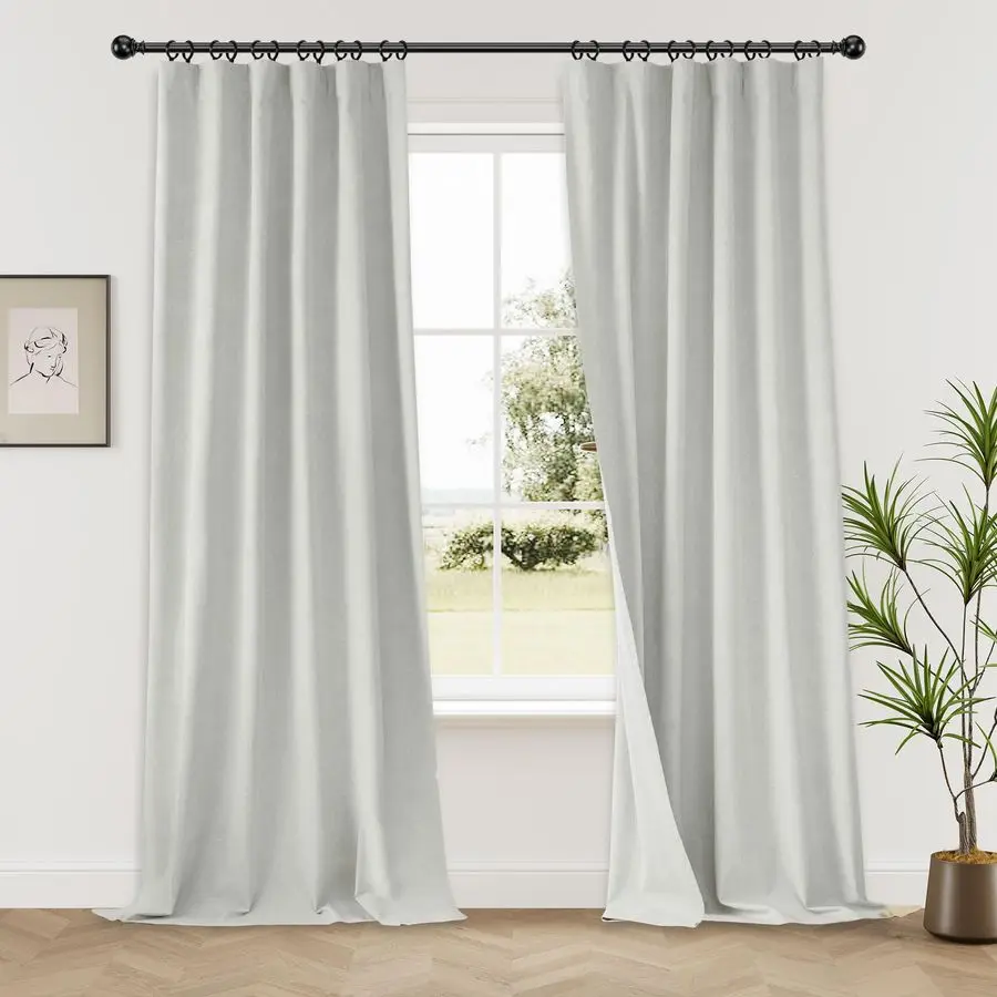

Grey Blackout Curtains 84 Inch Wide 2 Panels, Thermal Insulated Linen Textured Curtains for Hall Large Windows, Back Tab Loop Po