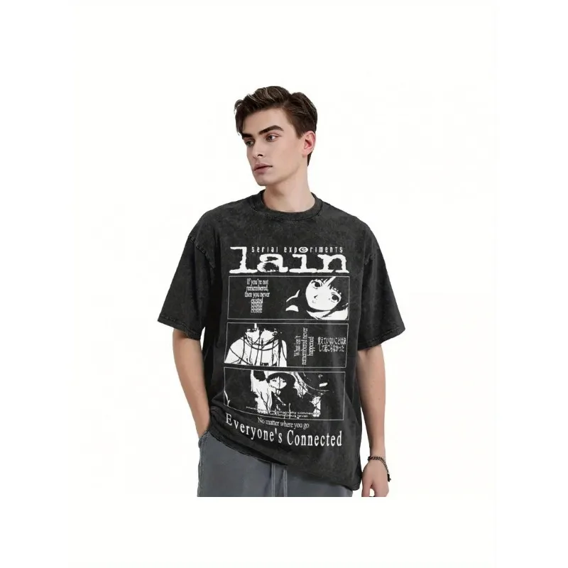 Classic T-Shirt Featuring Serial Experiments Lain,  Perfect for Harajuku Style. Novelty Streetwear with Graphic Prints.