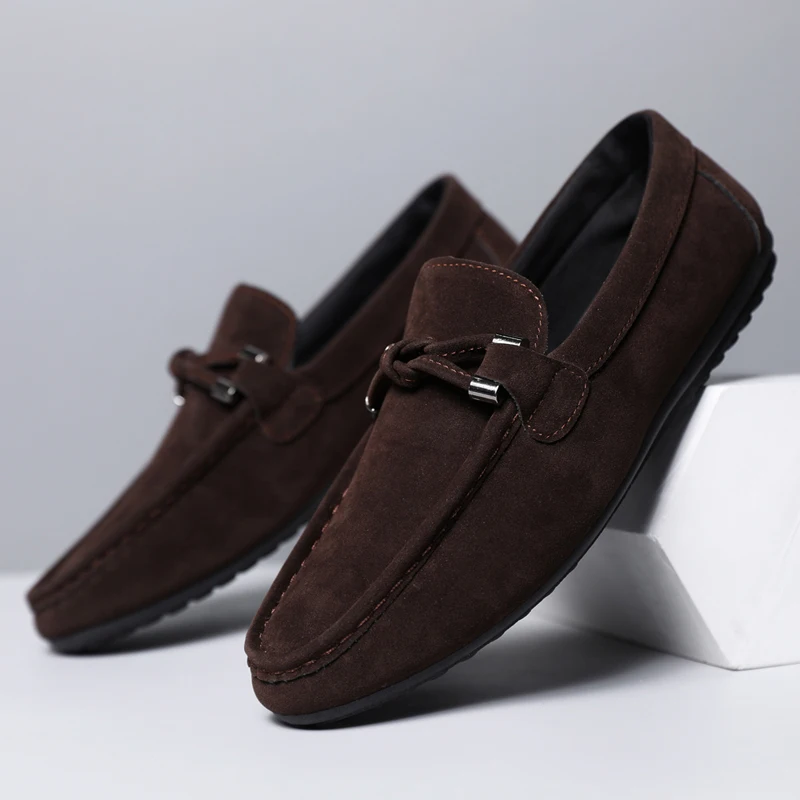 Retro Brown Men's Loafers Comfortable Suede Leather Shoes For Men Flat Shoes Lightweight Non-slip Casual Shoes Man Slip-on Shoes