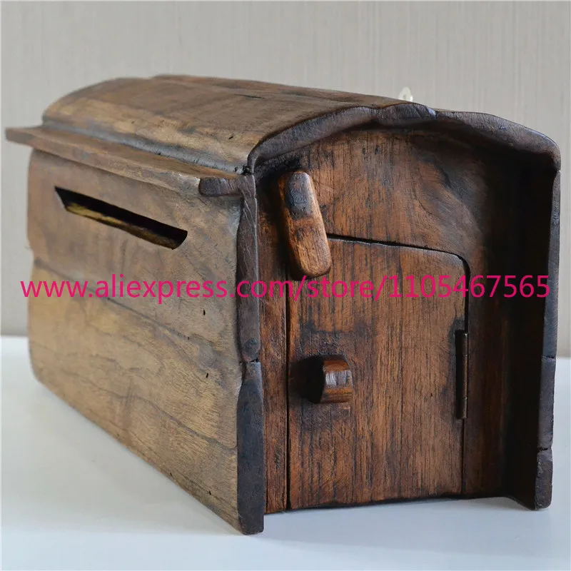 1PCS Vintage Wooden Mailbox for Outdoor Wall, Rustic Garden Mailbox, Weatherproof Letterbox, European Style House Sign