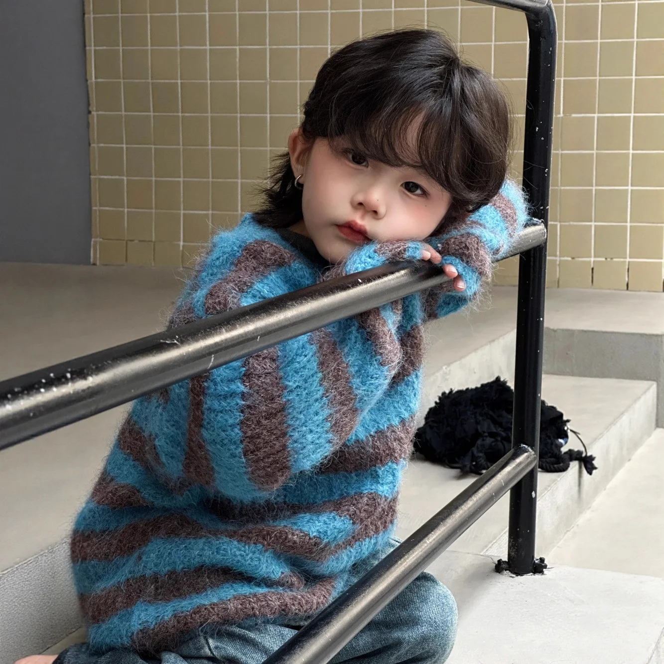 

Korean Autumn Children Boys Sweater Cotton Striped Toddler Boys Knitted Pullovers Loose Soft Contrast Kids Babys Boys Knitwear