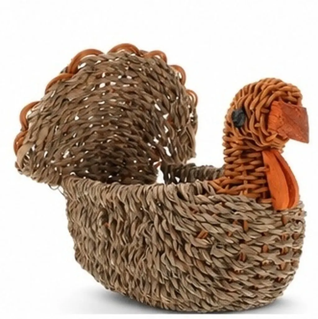 Woven Storage Basket Straw Turkey Pattern Light Grey Multifunctional Organizer Home Storage Basket for Kitchen Living Room