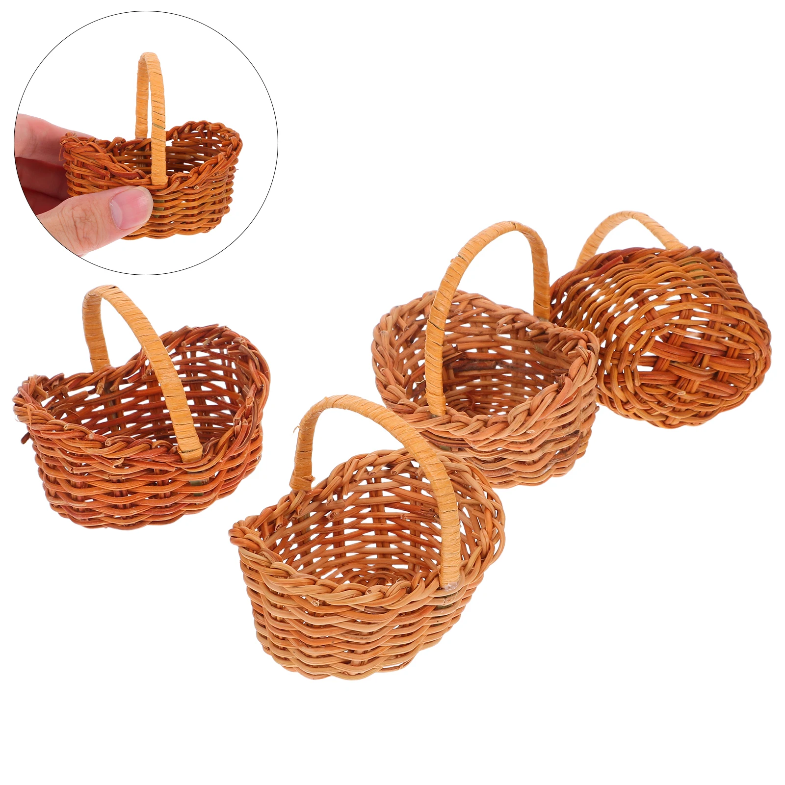 

4pcs Baskets Miniature Woven Baskets With Handle Rustic Craft Decor Storage For Dollhouse Props Kids Play Home Decor Mini House