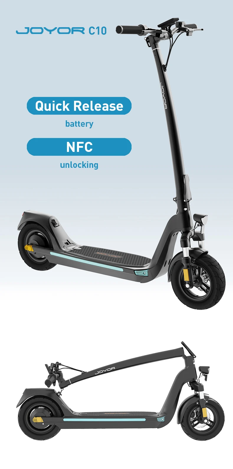 JOYOR C10 E-Scooter 48V 10,4Ah Faltbar 10'' Reifen 120kg Tragfähigkeit 30-50km Reichweite – Detail 1