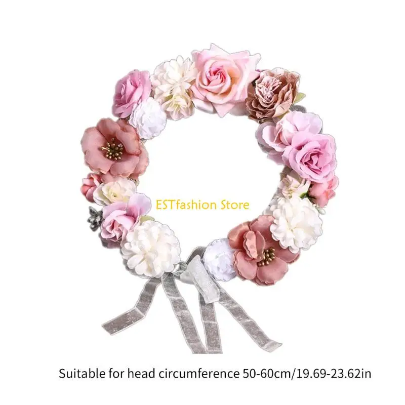 Y5GC زهرة عصابات العروس زهرة تاج الزفاف أكاليل الزهور لسوق المماطلة #6