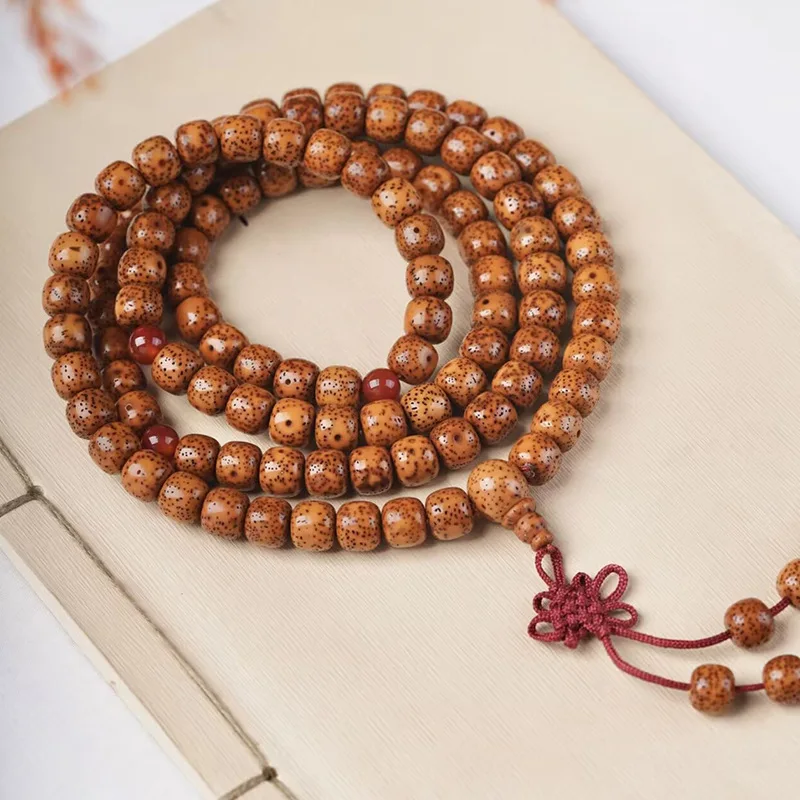 Star and Moon Bodhi Barrel Bead DIY Red Maple Knot Bracelet, Size 9*10, Unisex Chinese-style Prayer Beads, Handheld Cult