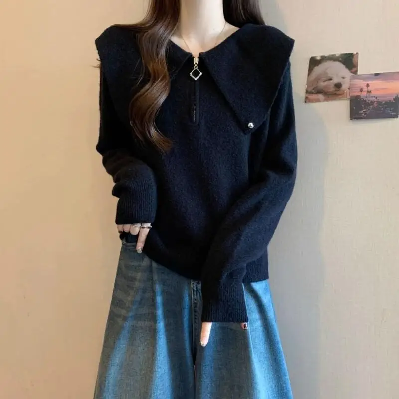 

Sweater Knitwear Women's Navy Collar College Style Knit Sweater Autumn New Women Loose Korean Version Pullover Base Shirt