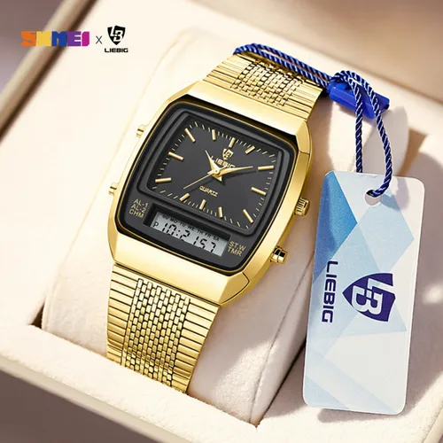 Nueva moda reloj Casual hombres Digital doble hora semana oro deporte 3bar impermeable relojes de pulsera de cuarzo reloj masculino L1030