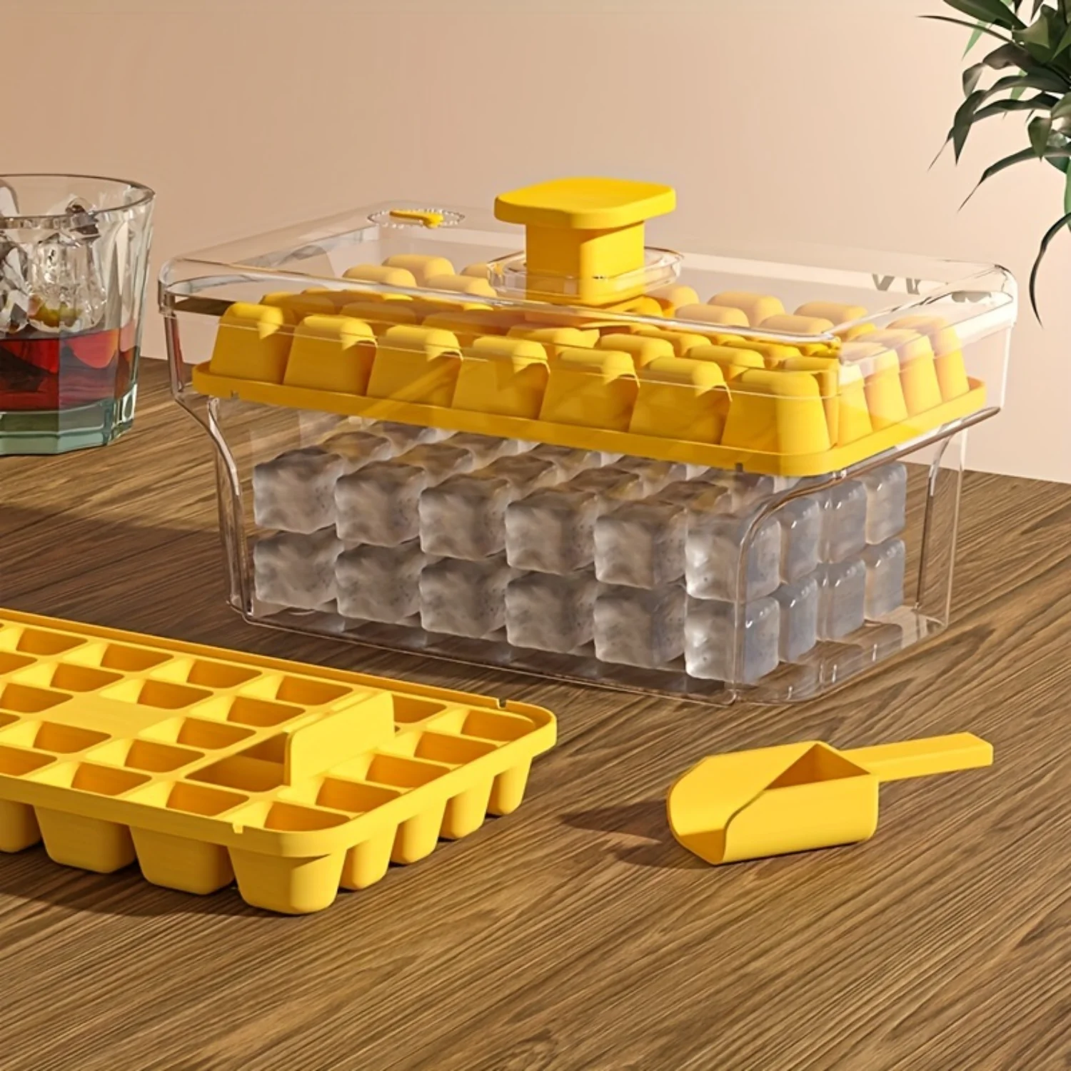 

1pc, Ice Cube Mold, Freezer Ice Tray With Ice Scoop And Ice Box, Easy To Release Ice Cubes Mold With Box For Refrigerating Cock