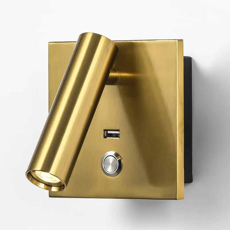 

4 Colors Rechargeable Wall Sconce with USB Modern 3W LED Bedside Reading Light with Adjustable Spotlight Push-Button Switch