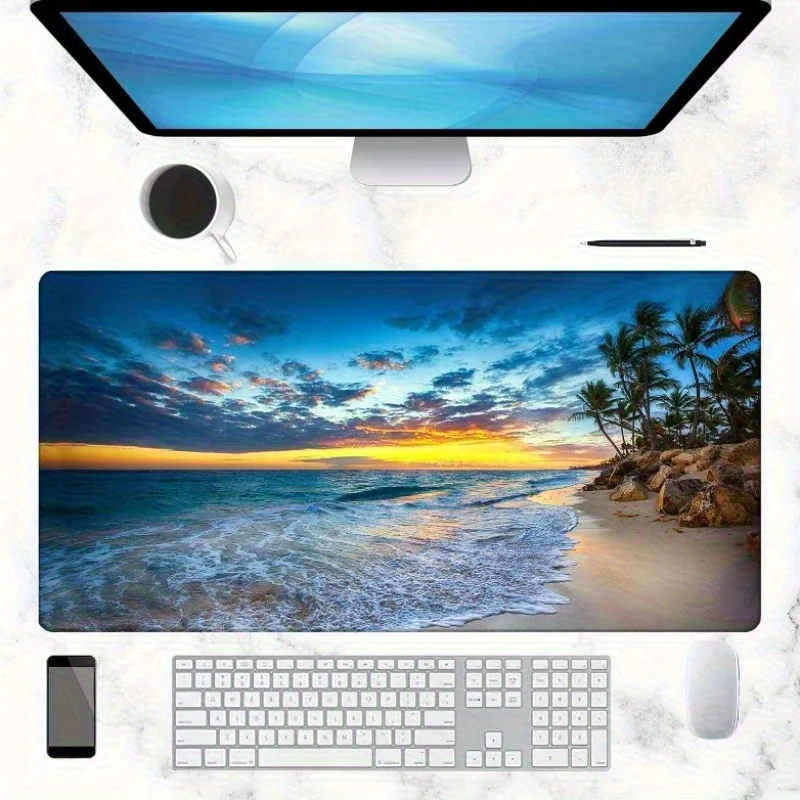 Summer Beach Large Palm Tree Sunset Mouse Pad Rubber Non-Slip Desk Mat High Quality Material Gaming Mat Mousepad With Lock Edge