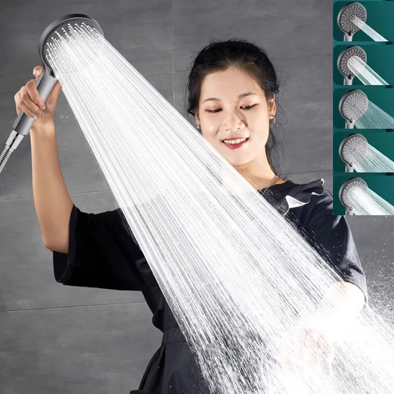 

Новая 12 см, 5 режимов, регулируемая насадка для душа высокого давления, серебристая, черная, массажная насадка для душа с дождевой насадкой, аксессуары для ванной комнаты