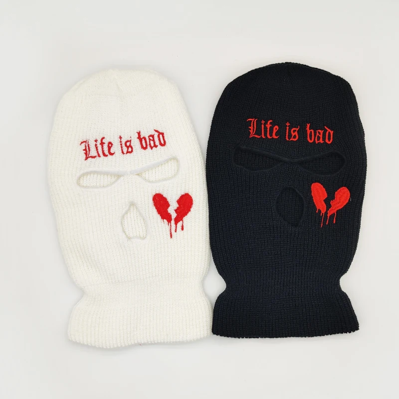 Embroidery Balaclava AK47 Broken Heart Skeleton Mask 3 Hole Full Face Mask Winter Hat Skiing Cycling Ski Mask Snowmobile Hats