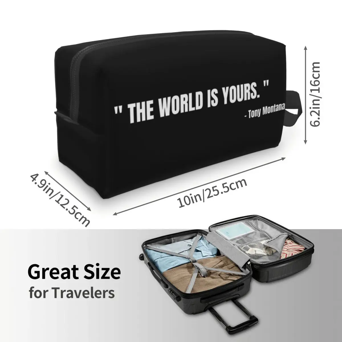 Scarface Tony Montana The World Is Yours Movie Makeup Bag Cosmetic Storage Dopp Kit Toiletry Cosmetic Bag for Women Beauty