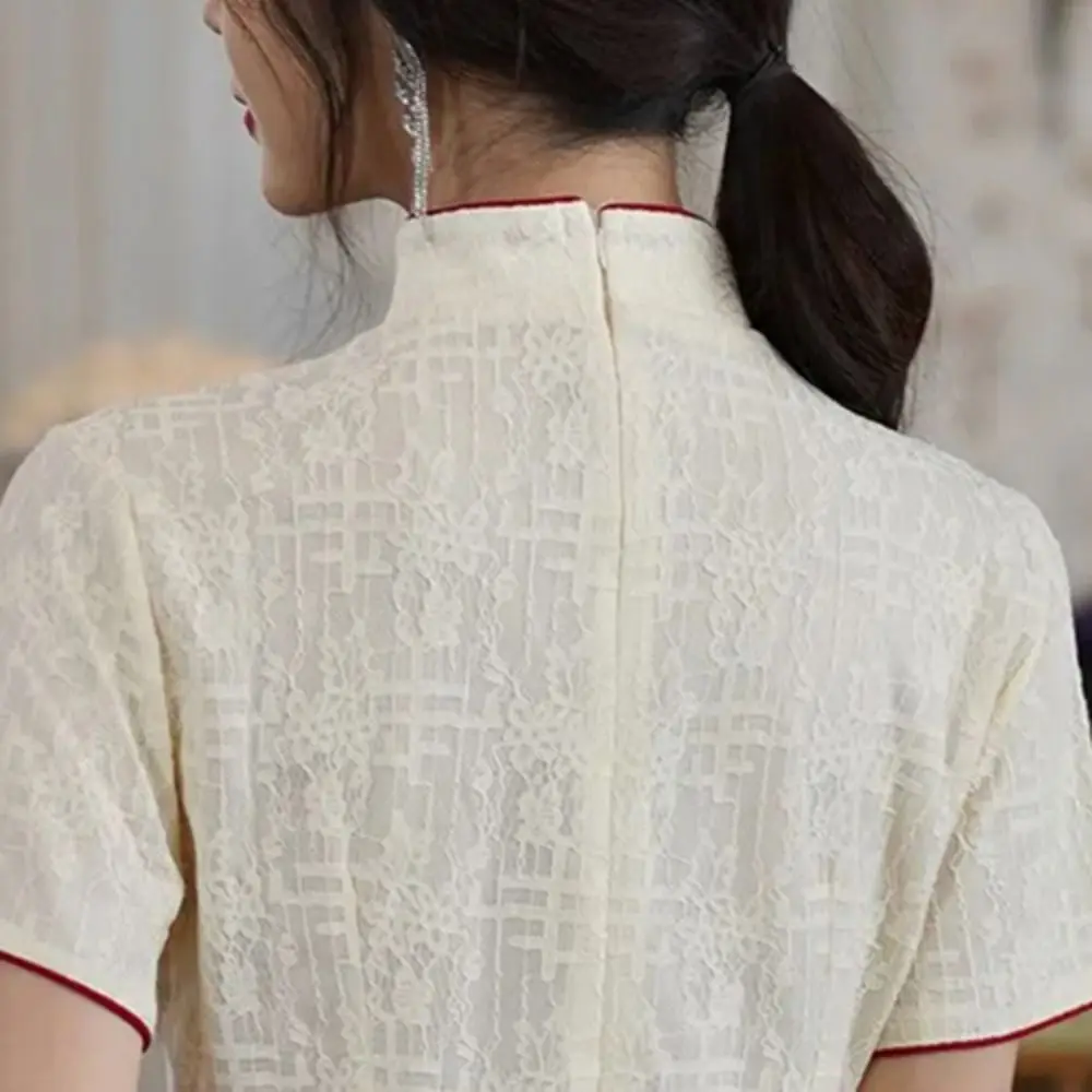 반팔 치파오 드레스 롱 포크 차이나-시크 전통 중국 드레스 플러스 사이즈 캐주얼 치파오 여름