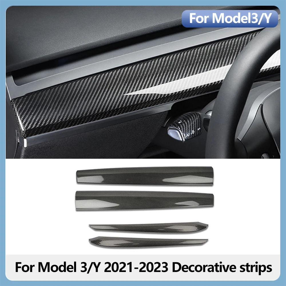 Para tesla modelo 3 y 2021-2023 capa do painel do carro de fibra de carbono abs porta painel guarnição painel acessórios interiores adesivo gadgets do