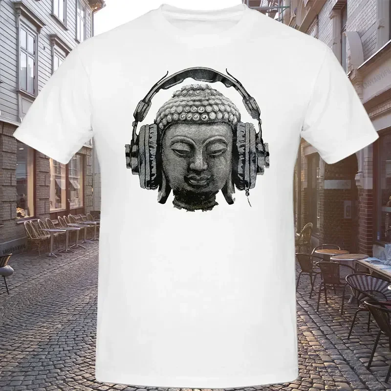

Tee Top Printed Summer Casual Philosophy T-Shirt Woman Print Tshirt Buddha Buddhist Headphones Buddhism Art Men Cotton Tshirt