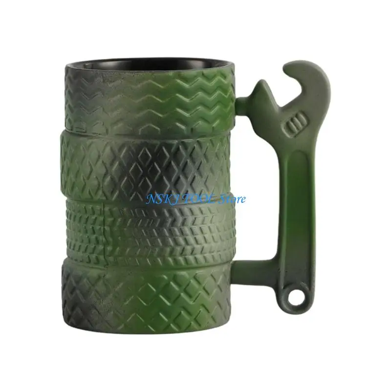 L8RC Insulated Ceramic Coffee Cup with Tire Texture for Long Time Warmth Comfortable Handle Design Drinking Utensils