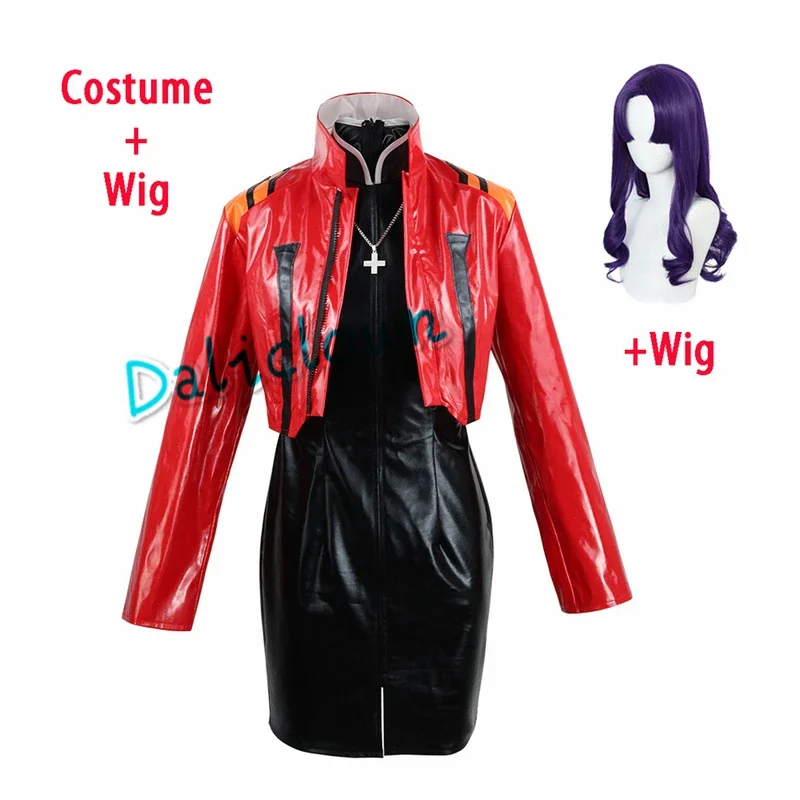 Katsuragi misto cosplay custume mit perücke latex jacke kleid sexy mädchen hasen anzug schuhe voller anime eva halloween kostüm frauen