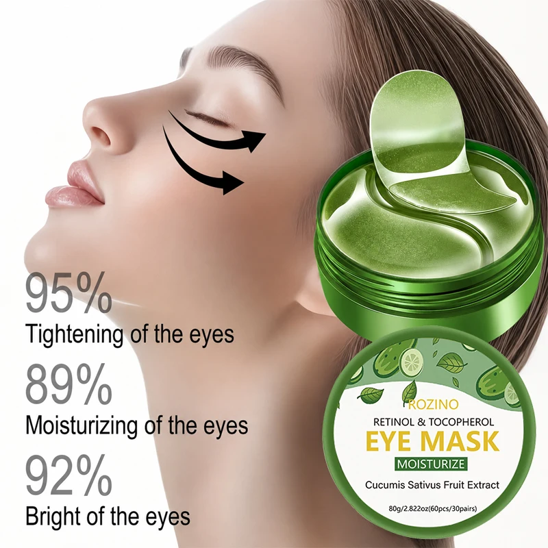 30 Pairs of Green Retinol and Tocopherol Cucumber Moisturizing Eye Masks, Eye Patches, Multi-Effect Nourishing Skin Care Ingredients, Soft Hydrogel Eye Patches, Powerful Moisturizing, Hydrating and Smoothing the Eye Area, Making the Skin Around the Eyes More Delicate and Firm, Giving the Skin Around the Eyes a Radiant Glow, Saying Goodbye to Dryness and Dullness, Eye Care, Eye Patches, Eye Masks - view 2