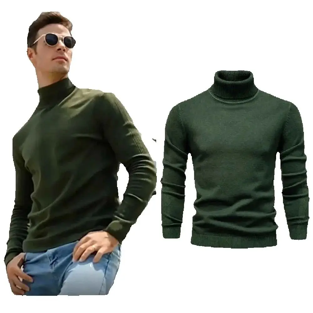 

Men's solid color pullover sweater for autumn and winter, half neck casual knit sweater, high elasticity slim fit thin sweater