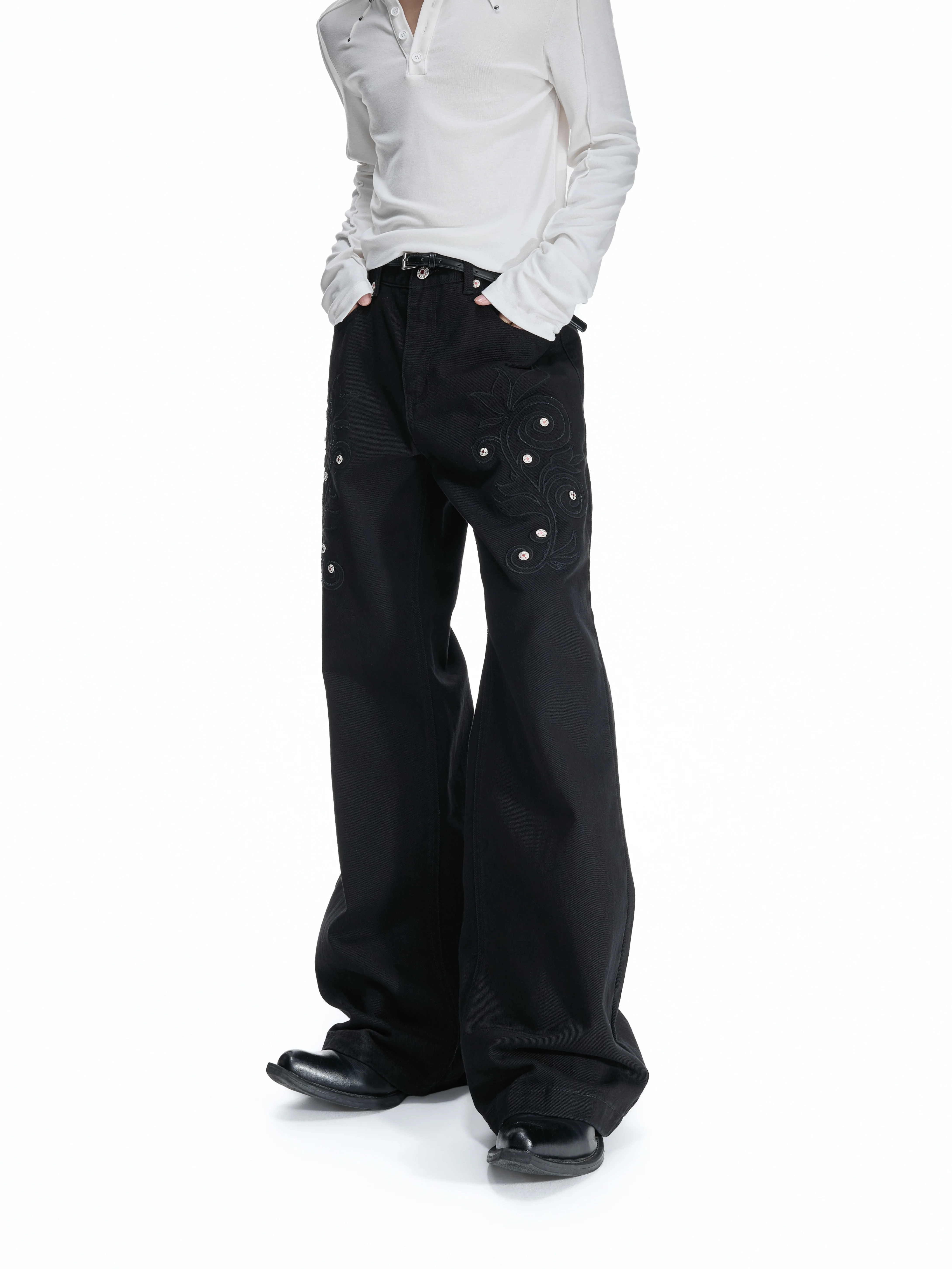 ArguE CulturE Soft Cotton Embroidered Floral Washed Bell Bottom Jeans Middle Waist Machine Stitched Universal Fit Modern Style