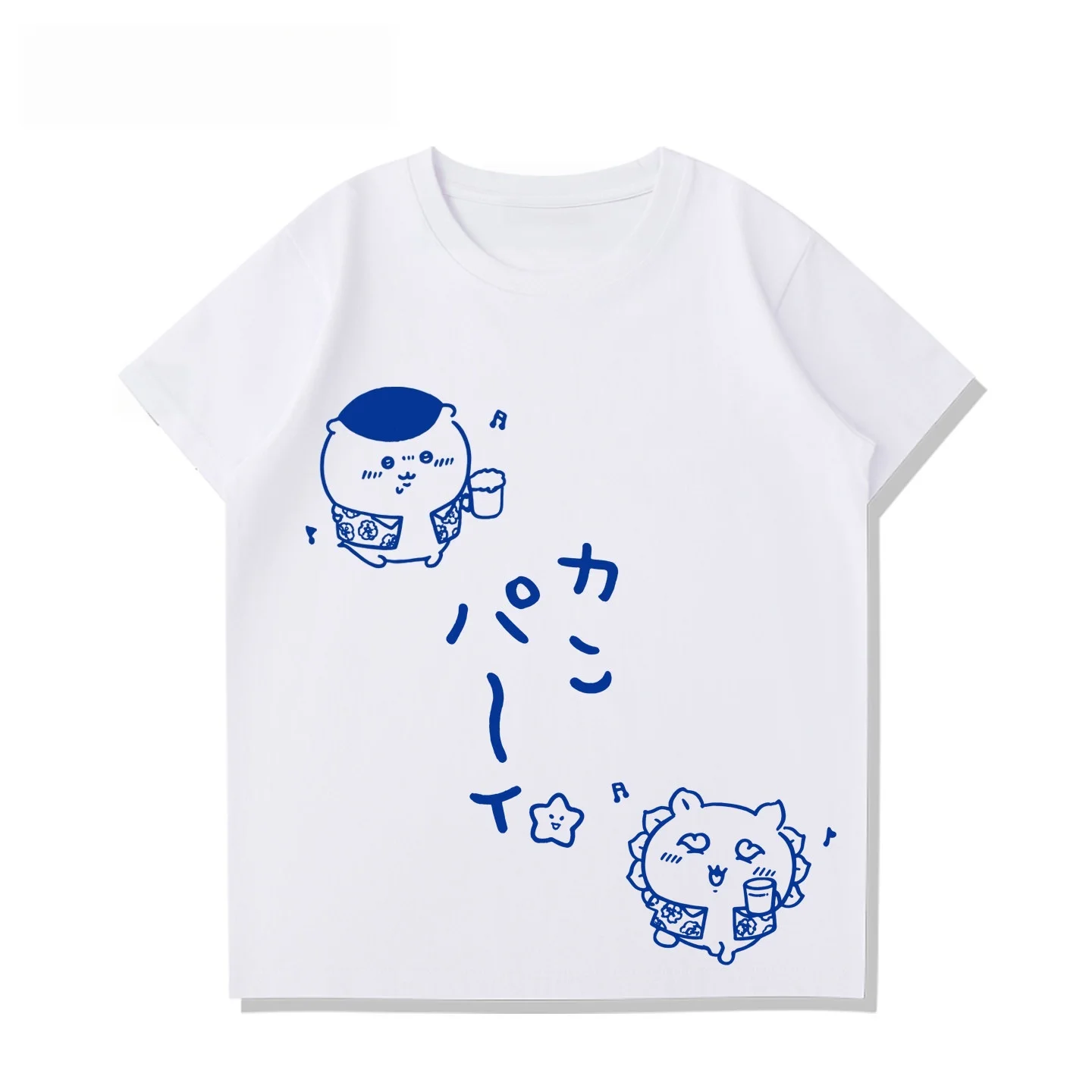 Chiikawa Kurimanju and Shisa Character T-shirt Unisex Crew Neck Short Sleeve Casual Tee Japanese Line Drawing Kawaii Tops