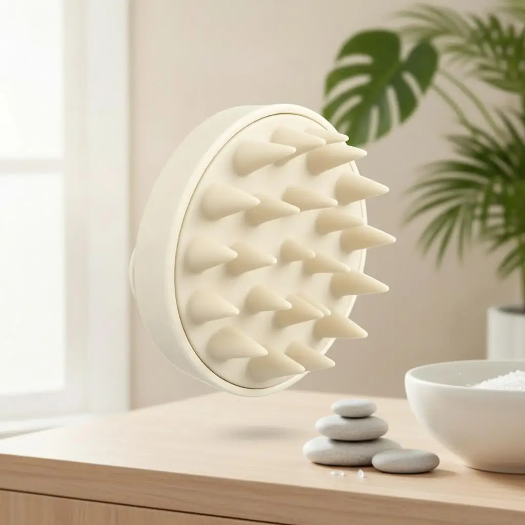 Scalp Massager Brush with Soft Silicone Bristles Wheat Straw Handle Wet and Dry Hair Wash Scrubber for Head Deep Clean Relaxing