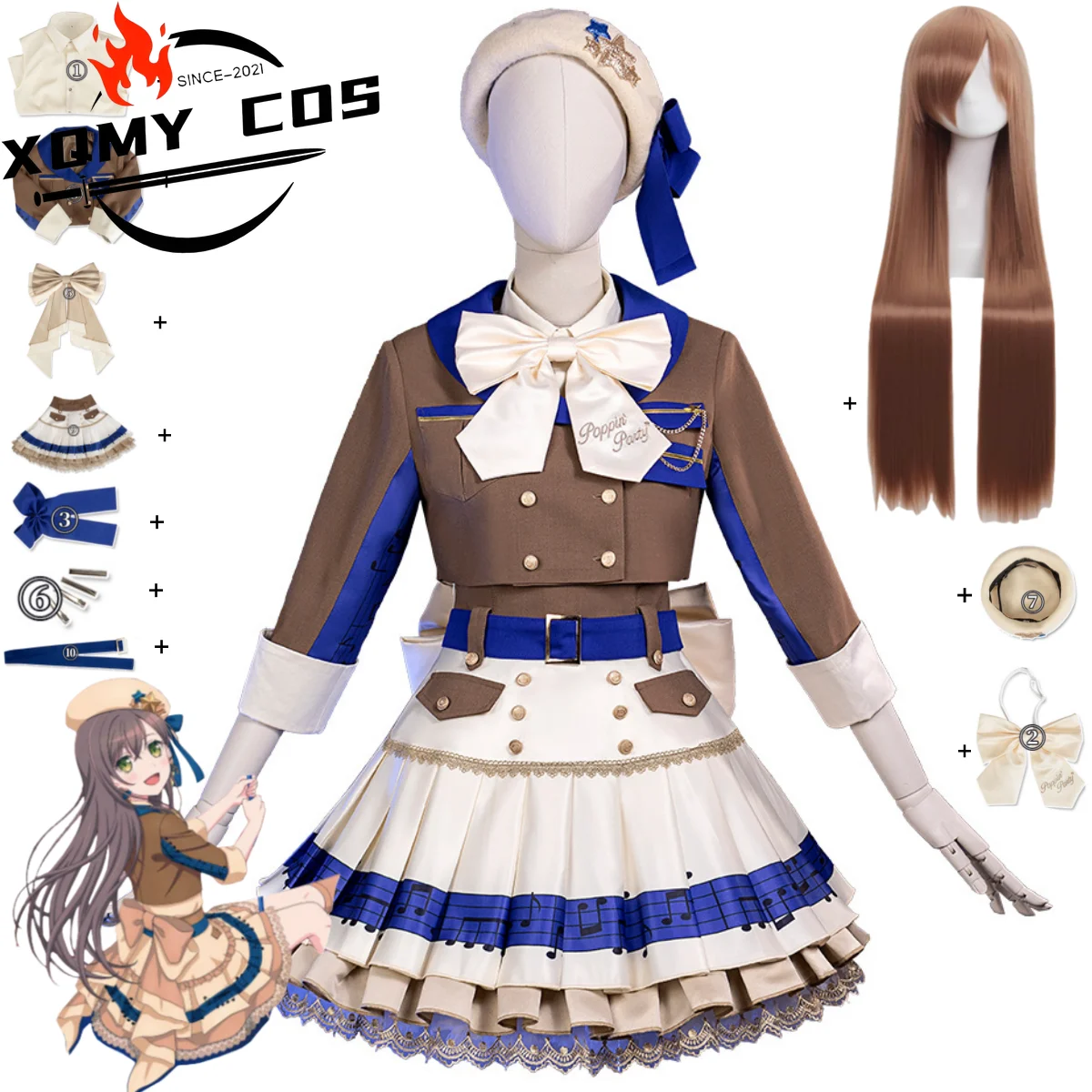 

XQAnime BanG Dream! Hanazono Tae Косплей Костюм Poppin'Party Платье принцессы Юбка Лолиты Пальто Парик Женский Милый Рождественский Костюм