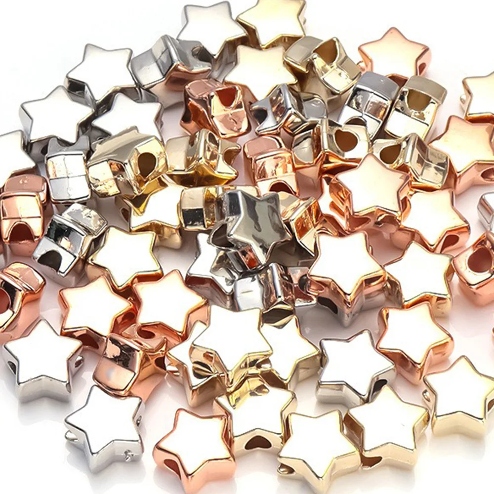 100pcs 10mm Star Shape Bead Charm Gold Silver CCB Beadwork Pendant for DIY Jewelry Making Bracelet Earring Pendant Accessories
