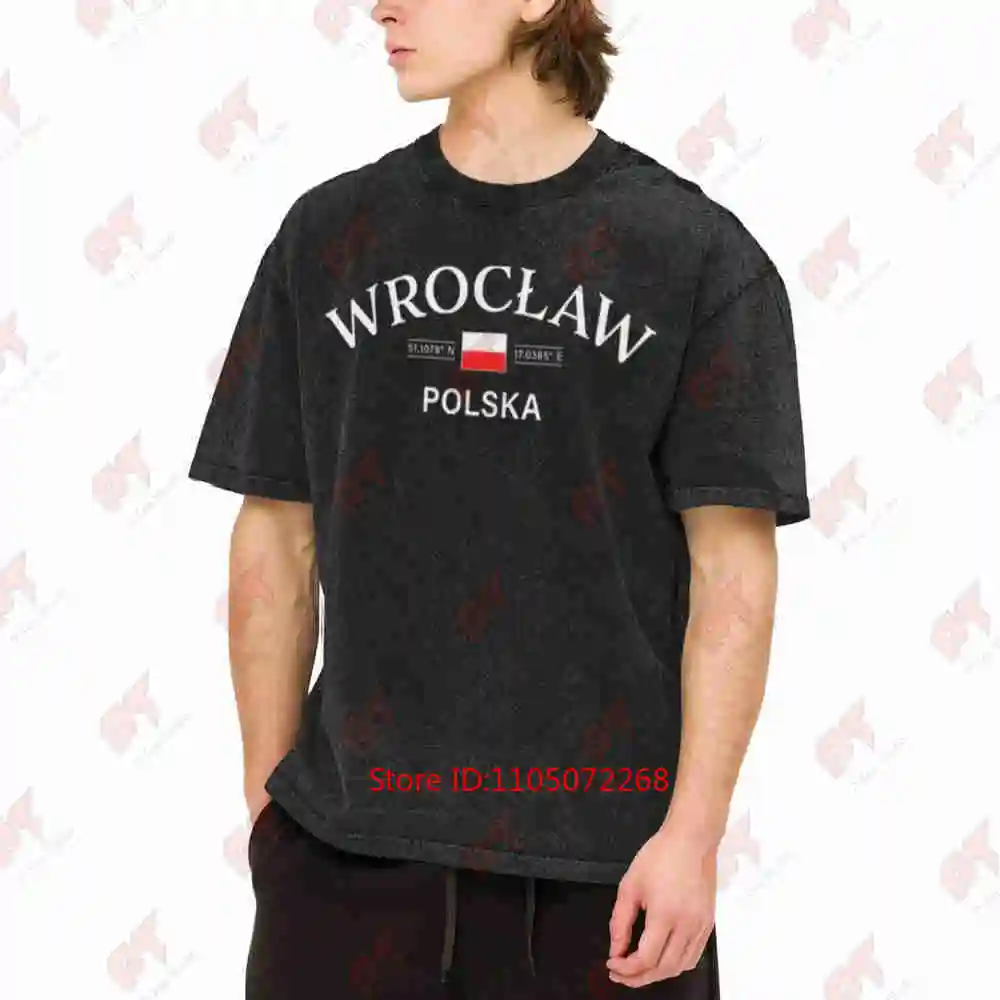 Polish Coordinates Wroclaw Polska Poland Vintage Washed Tee Pure Cotton T-Shirt
