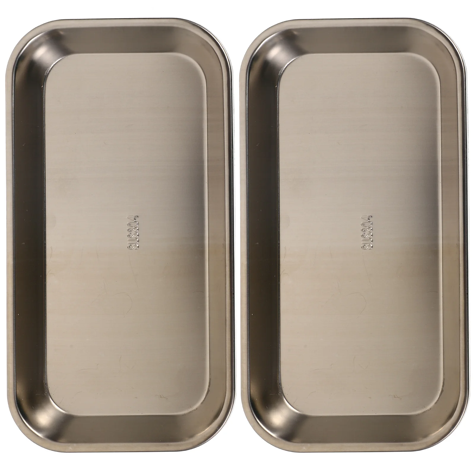 2Pcs Stainless Steel Instrument Tray 304 Professional Dental Flat Thick Reusable Rounded Edge Tray for Surgery Food