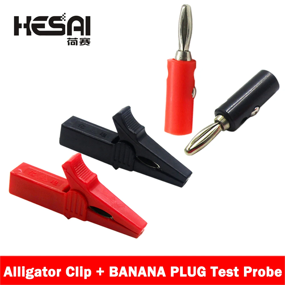 HeSai 55MM Alligator Clip + BANANA PLUG Test Probe With 4mm Banana Plug Cable Clips