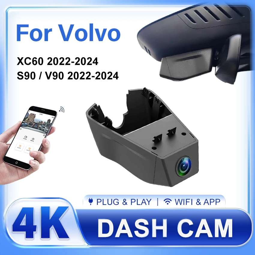 4K HD 2160P New Plug and Play WIFi Car DVR Video Recorder Dual Lens Dashcam For Volvo XC60 S90 2022 2023 2024 With APP Control