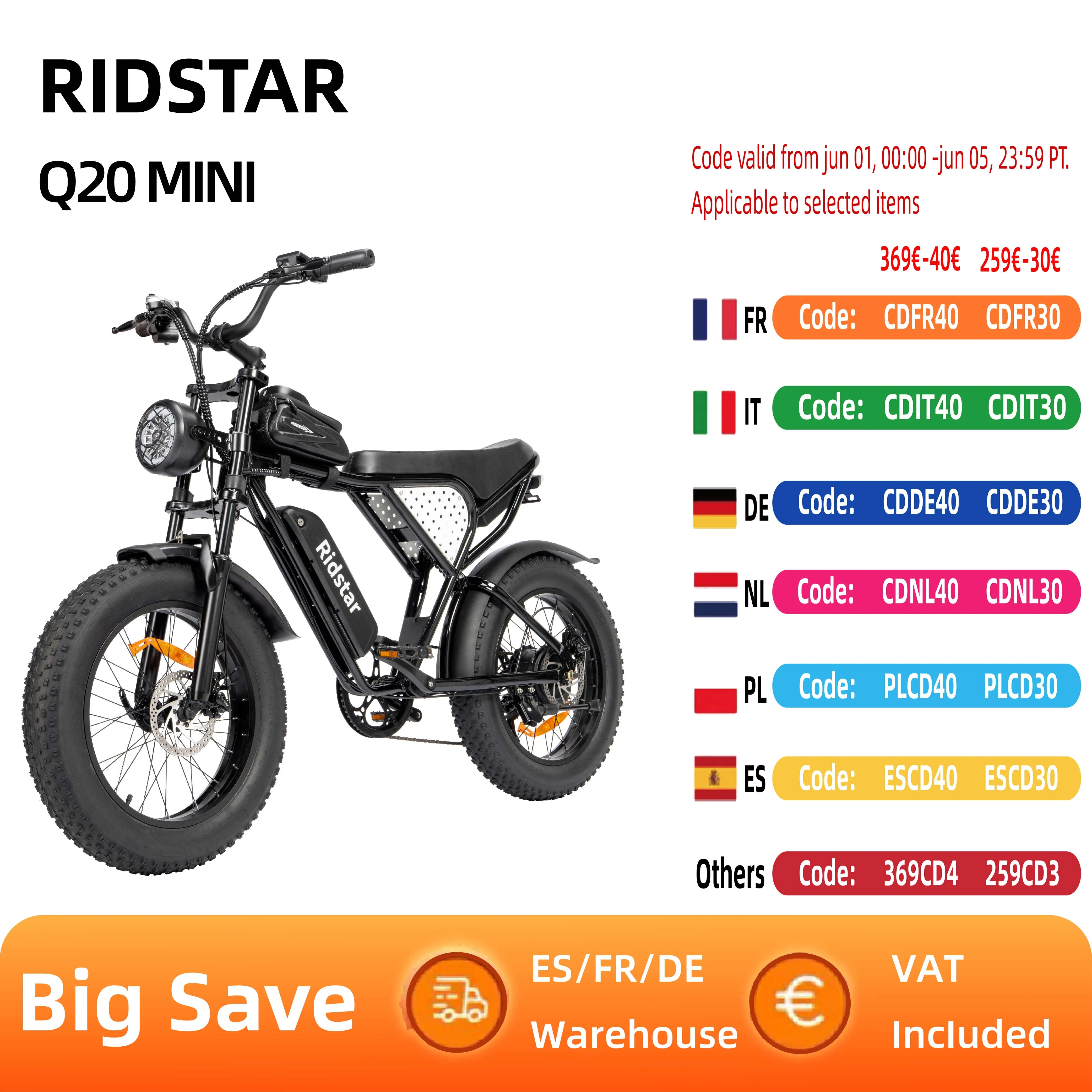 Ridstar Q20 Mini Elektro fahrrad 1000W Motor 48V 15ah Batterie 20*4,0 Zoll Fett reifen E-Bike 40