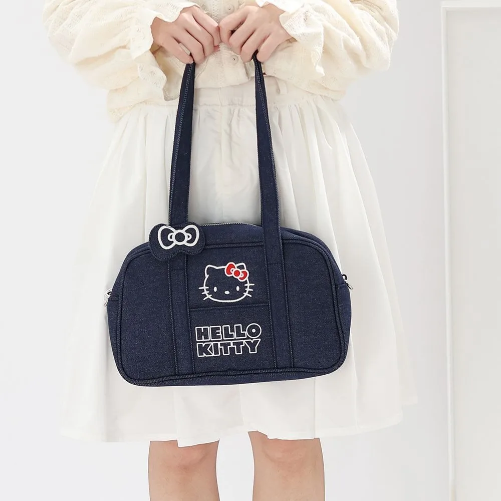 

Kawaii Hello Kitty Ladies Denim Bag Cartoon Women Shoulder Bag Bow Cute Anime Embroidery Girls Bowling Bags Birthday Gifts
