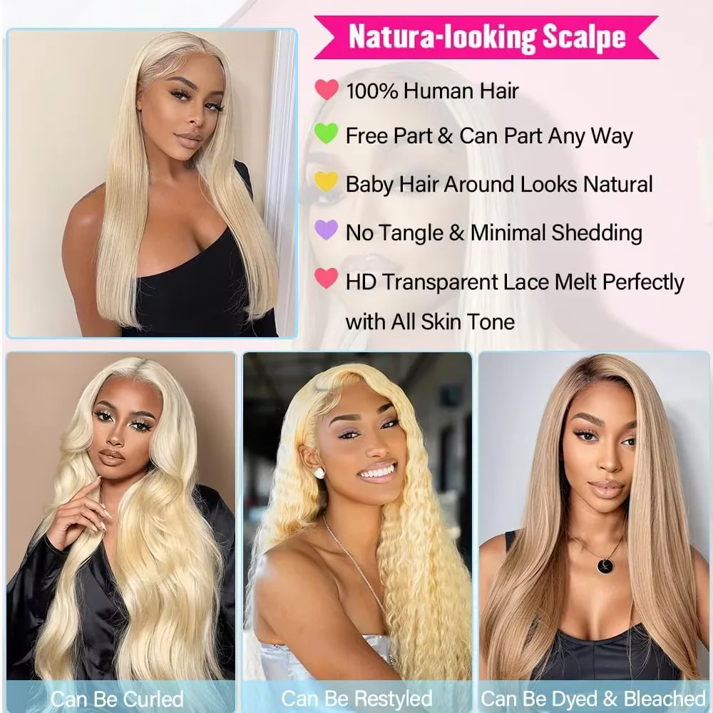 Gerade 613 Blonde Perücke Brasilianisches Haar 13x4 Spitze 13x6 Spitze Echthaar Perücke HD Spitze Frontal Perücke Frontal Perücke 36 Zoll Perücke Für Frauen