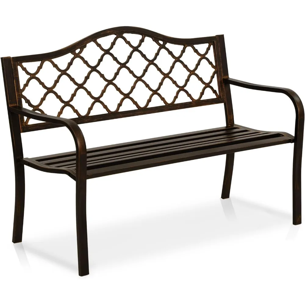 

Outdoor Metal Bench, Outdoor Garden Bench with Decorative Backrest, Ideal Outdoor Patio Bench for Yard Porch Lawn & Park - Durab