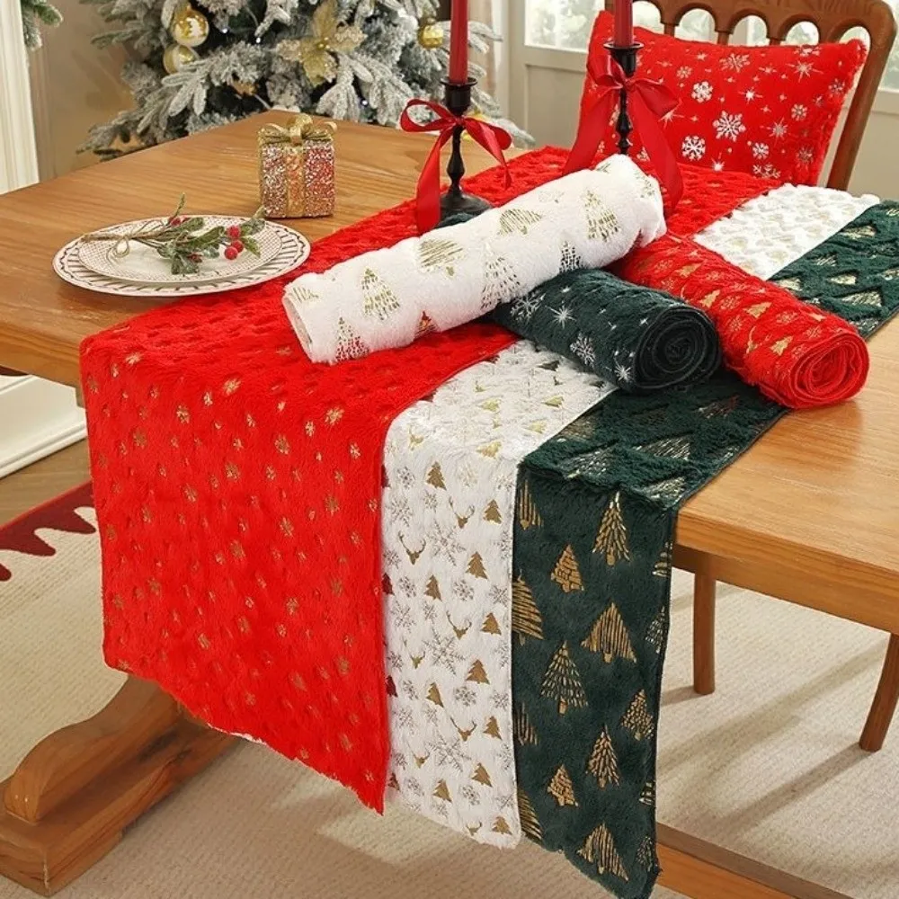 Embroidered Christmas Table Runner Long Strip Christmas Tree Pattern Table Flag Thickened Soft Antlers Printed Tablecloth