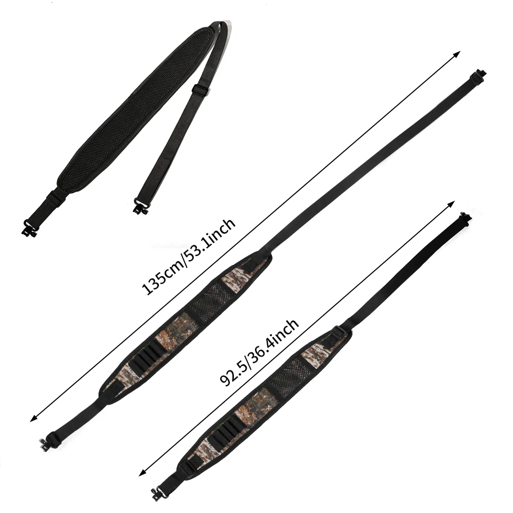 Adjustable Rifle Sling with Shell Holders & Storage Pocket, Anti-Slip Comfort Gun Sling for Hunting Shooting Outdoor
