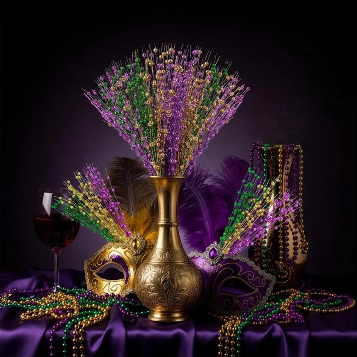 18 Pcs Mardi Gras Decoration Mardi Gras Floral Picks Tree Decorations 17 Inch Carnaval Glitter Berry Stems